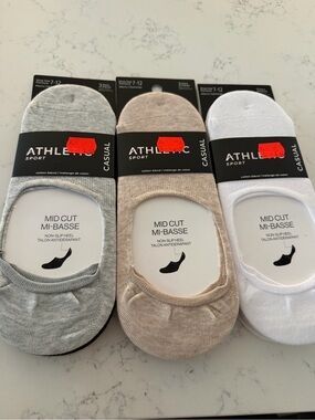 NWT Men’s Mid Cut No-Show Socks - Gray, Beige, White and Black (3 Pack) x 3